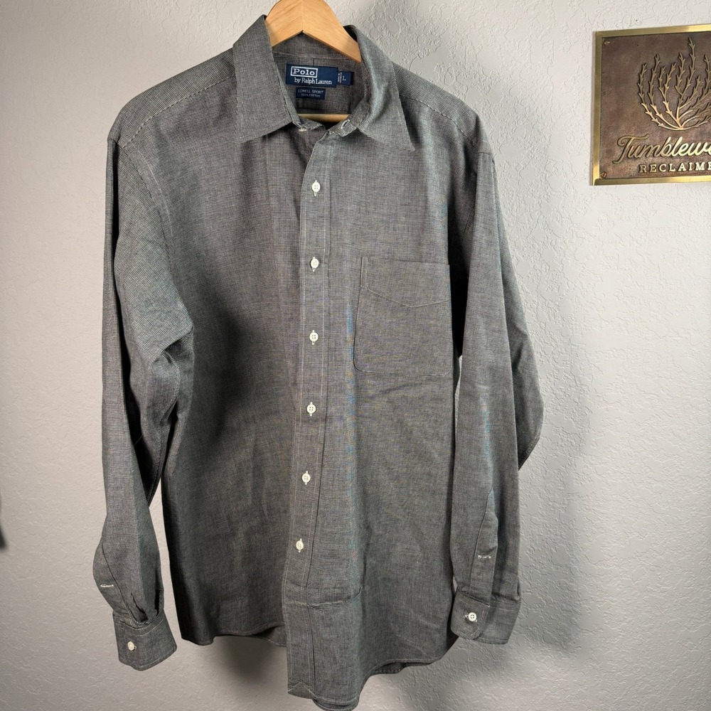 Polo Ralph Lauren Lowell Sport Mens Large Black Houndstooth Button Up Shirt